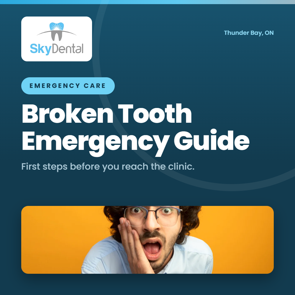 Man with surprised expression holding his cheek - broken tooth emergency guide, Sky Dental Thunder Bay